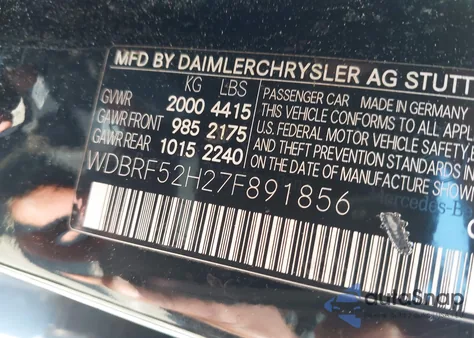 2007 Mercedes-Benz C 230 Sport из США, поврежденный, VIN WDBRF52H27F891856